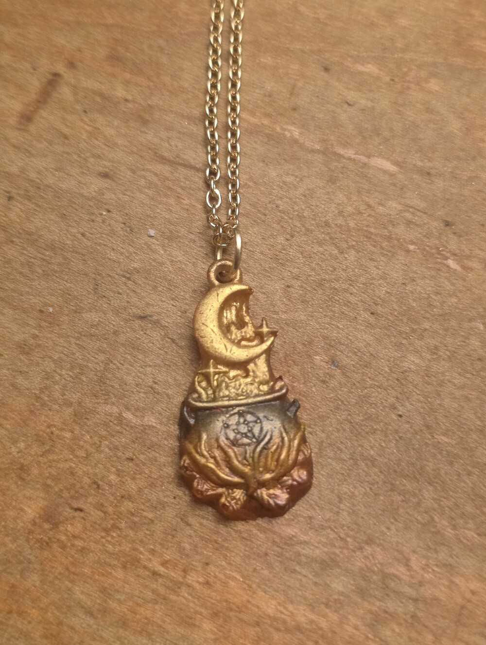 Resin Cauldron Roasting On Open Fire Wizh Crescent Moon Risibg From Pot Wiccan